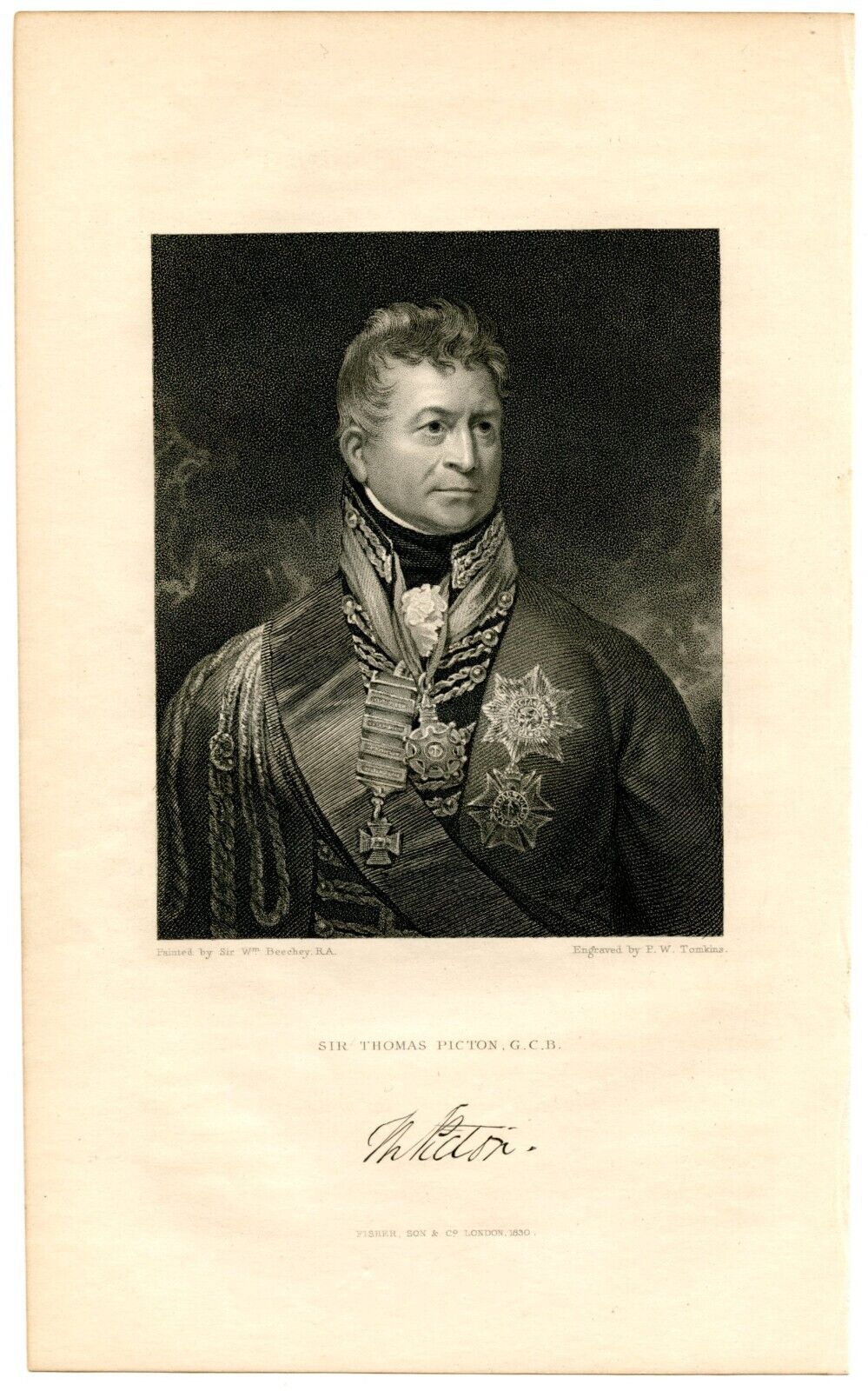 THOMAS PICTON, British General/Killed-in-Action at Waterloo, 1847 Engraving 9536