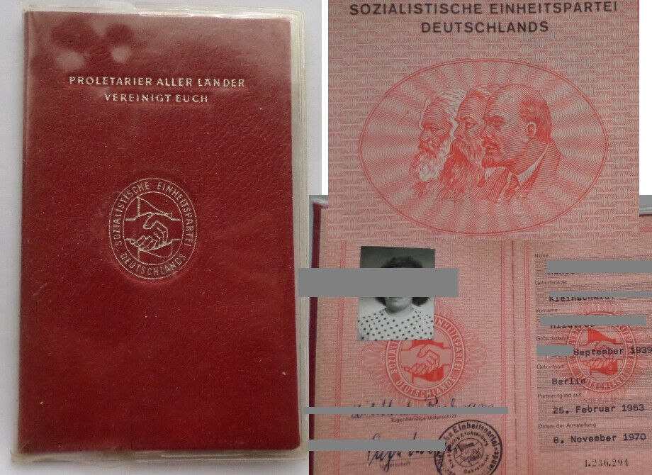 Socialist Unity Party of Germany 1970 SED East german member book ID (Marx Lenin