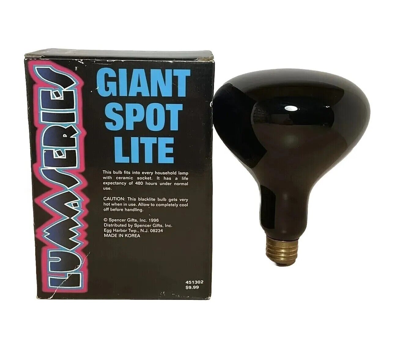 Vintage Lumaseries Black Light Bulb Standard Base Giant Spot Lite Spencer's 1996