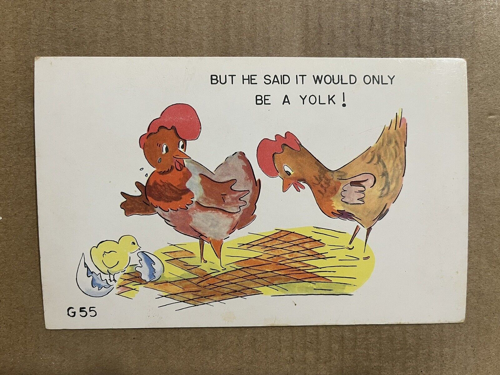 Postcard Comic Humor Chick Egg He Said It Would Only Be A Yolk Vintage PC