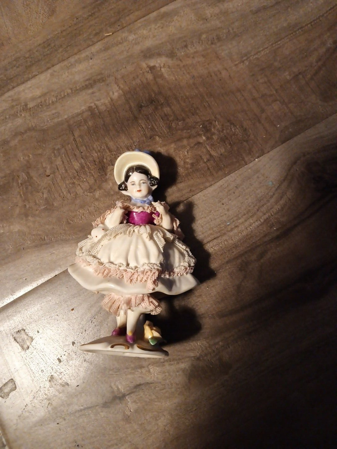 German dresden lace porcelain girl figurine statue marked