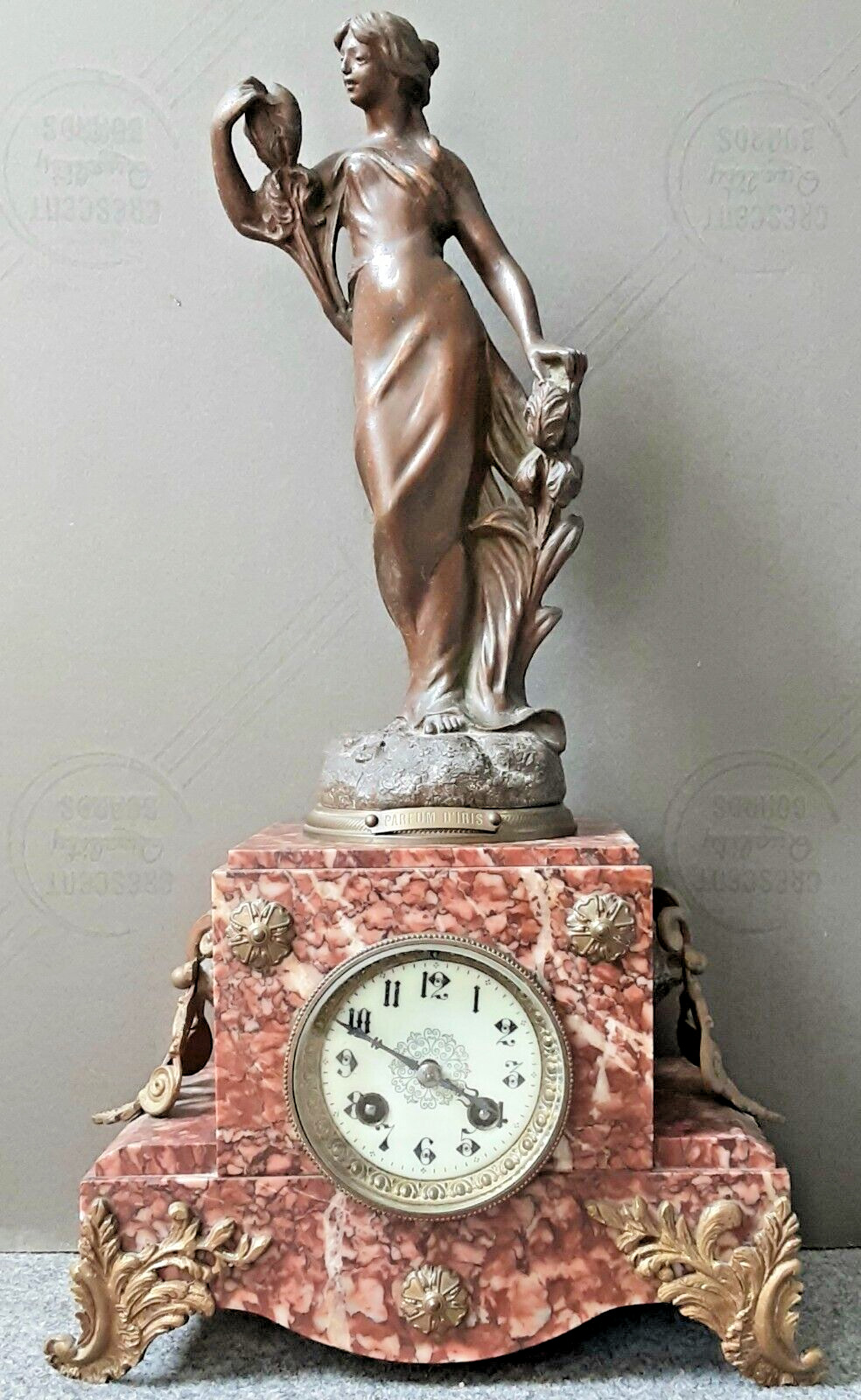 Antique French Art Nouveau Figural Marble Mantel Clock