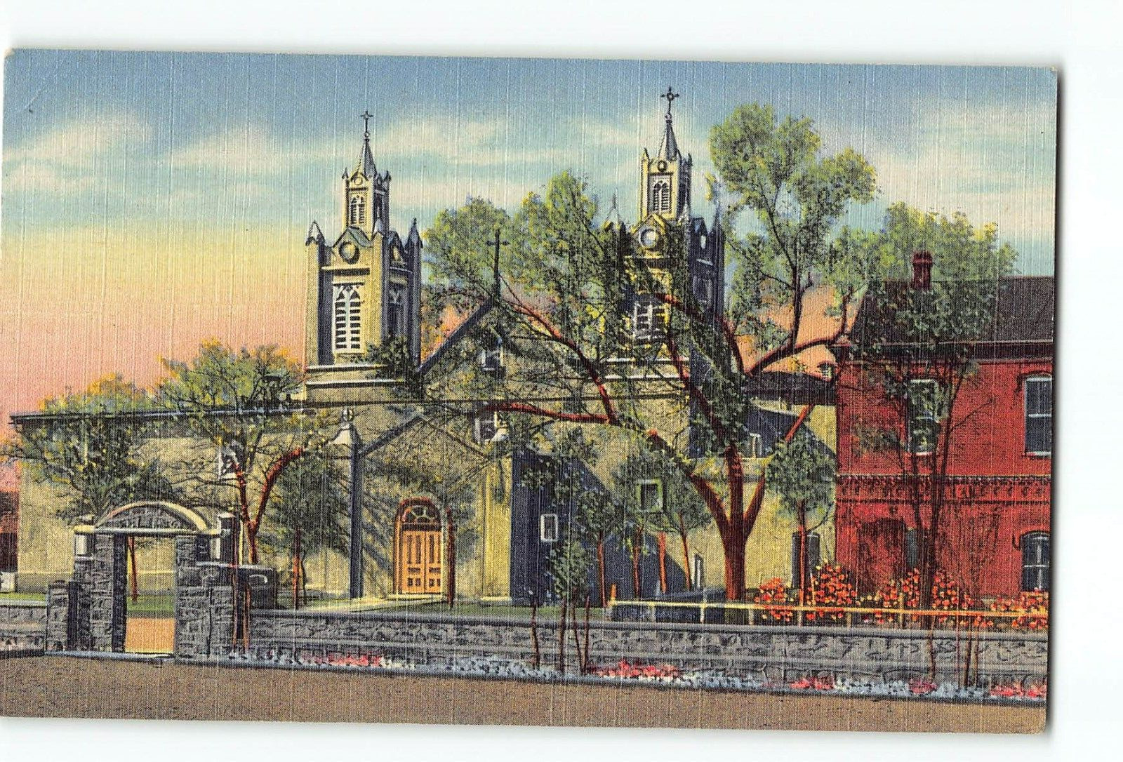 Old Vintage 1952 Postcard of Church ON THE PLAZA OLD ALBUQUERQUE NEW MEXICO