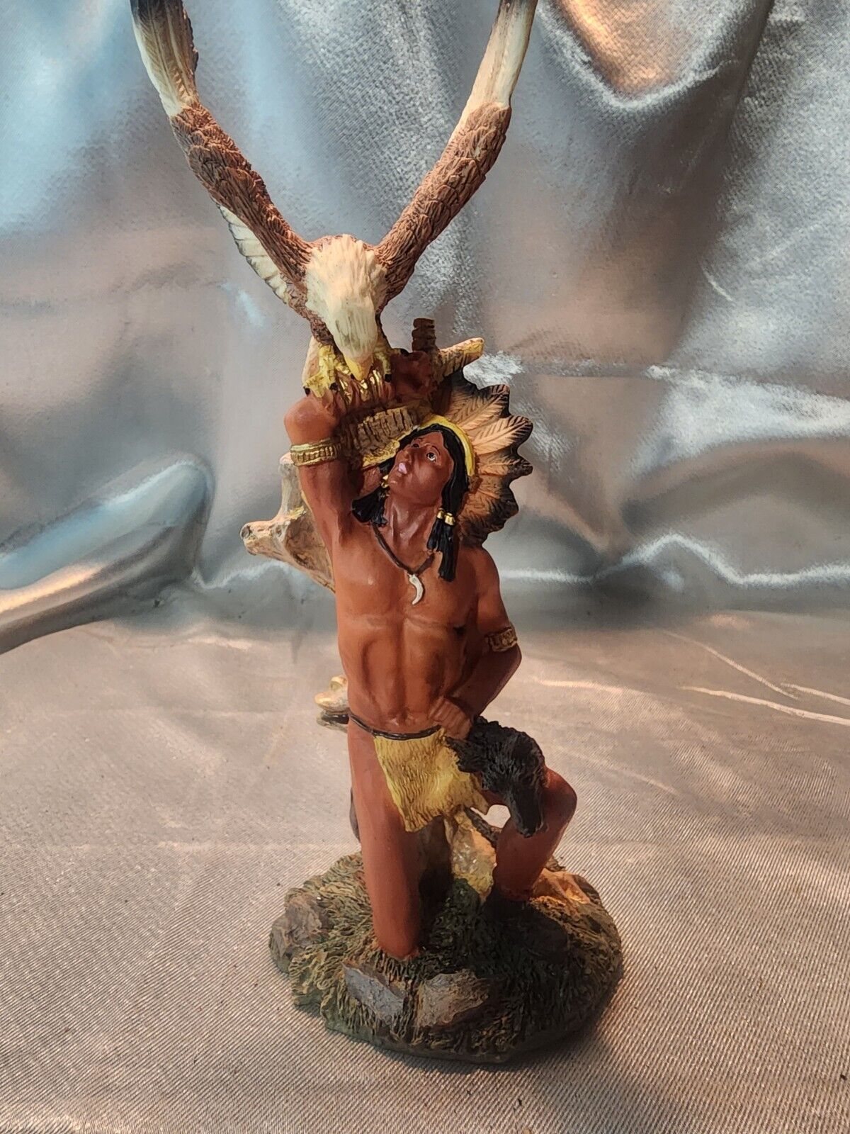 Vintage Native American Indian Chief Figurine with Eagle Statue 