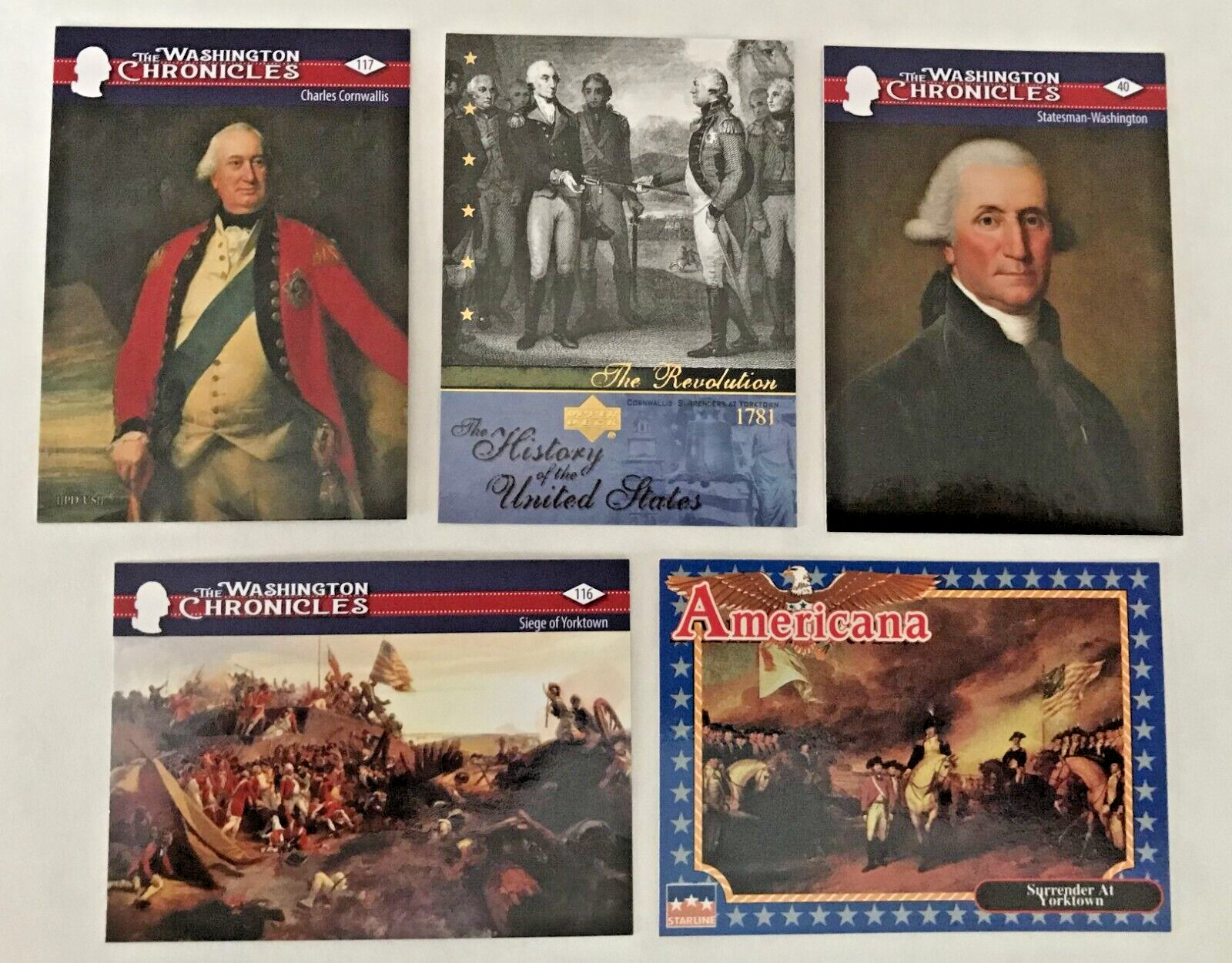 Surrender at Yorktown, Washington, Cornwallis ,Collector Cards, 5  different