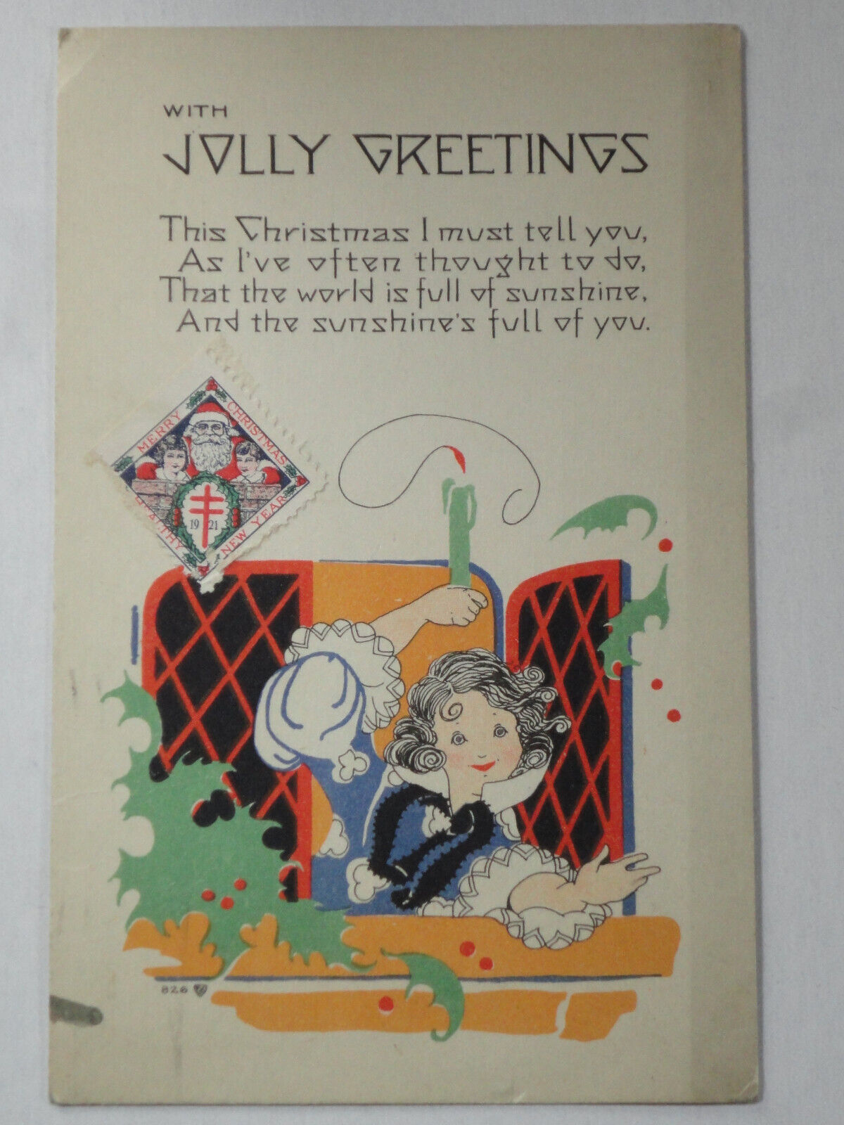 Antique Christmas Postcard 1921 Deco-Era  \