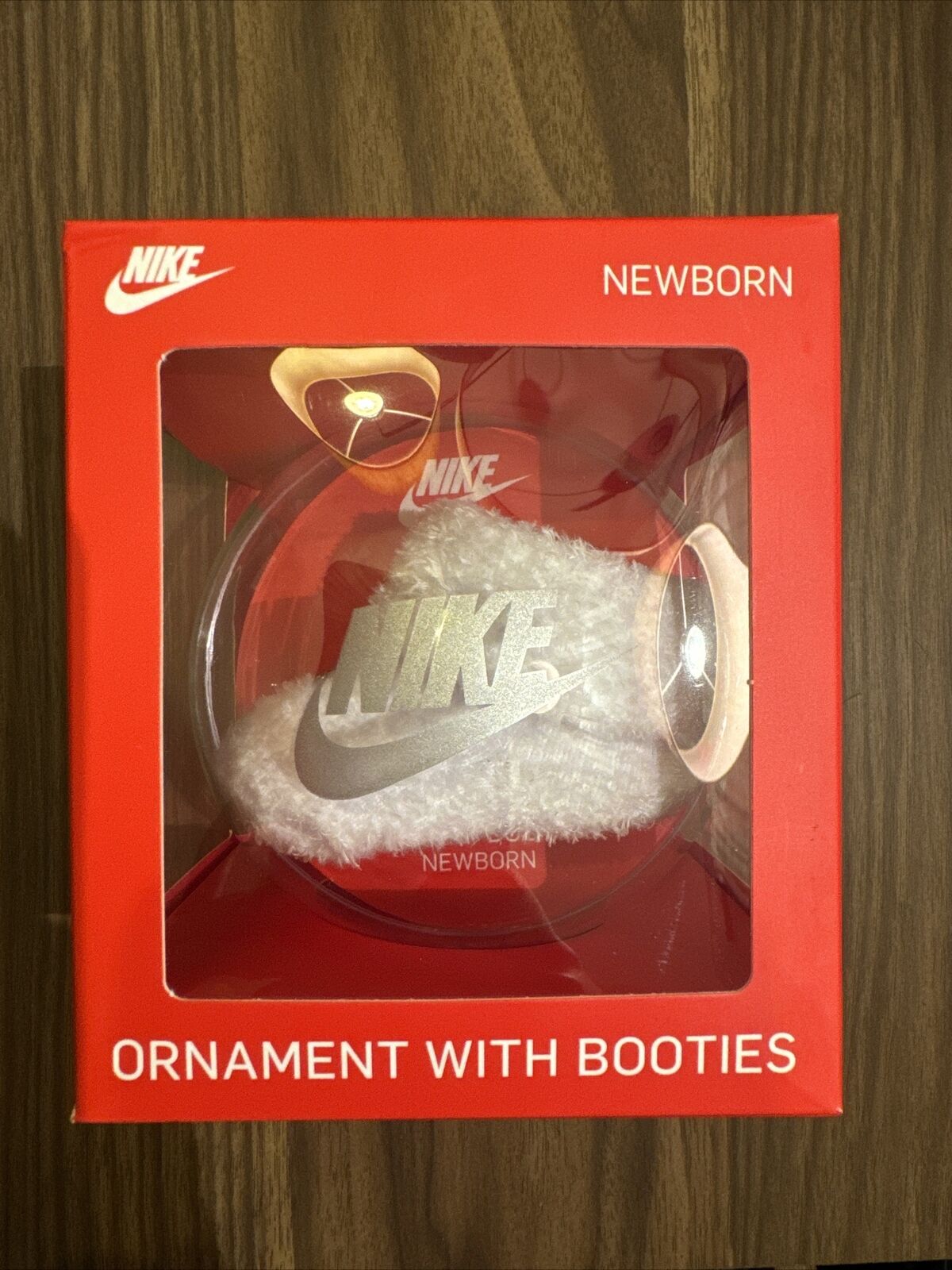 Nike Swoosh Ornament Booties Newborn Baby White Silver Logo Collectible NEW