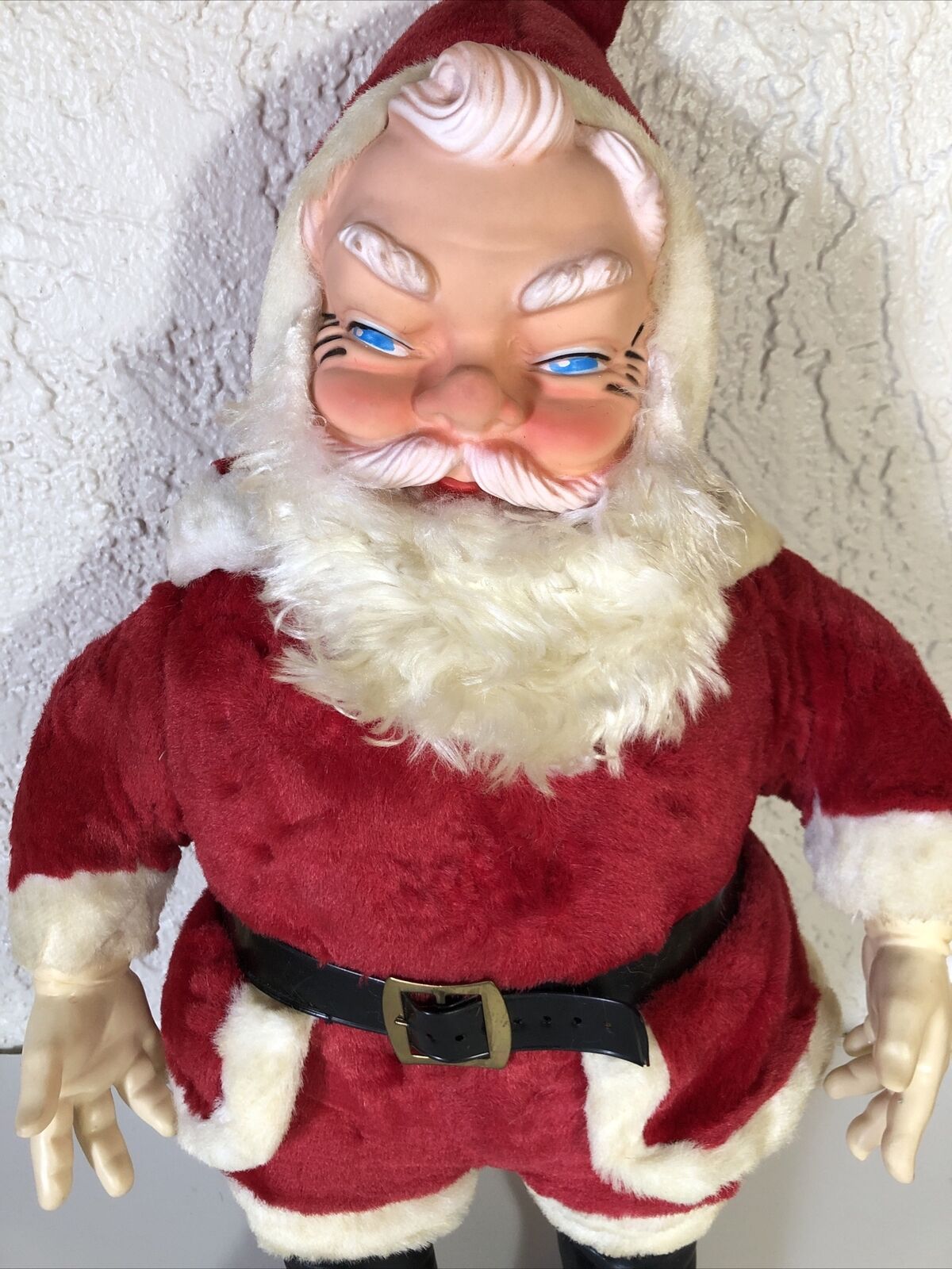 50s Vtg Jumbo Santa Claus Rubber Face Hand Plush Stuffed Doll Christmas Antique
