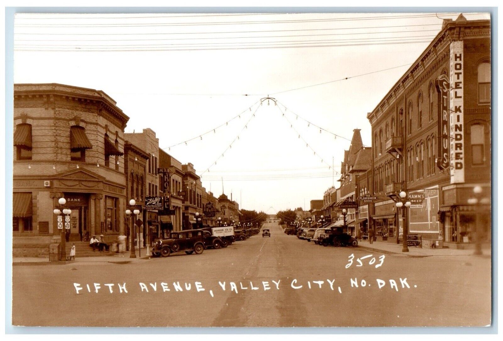 c1950's Fifth Avenue Cars Stores Valley City North Dakota ND RPPC Photo Postcard