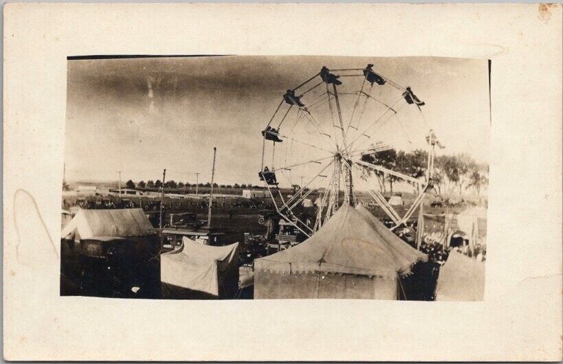 Vintage 1920s RPPC Real Photo Postcard FAIR / Carnival Scene - FERRIS WHEEL