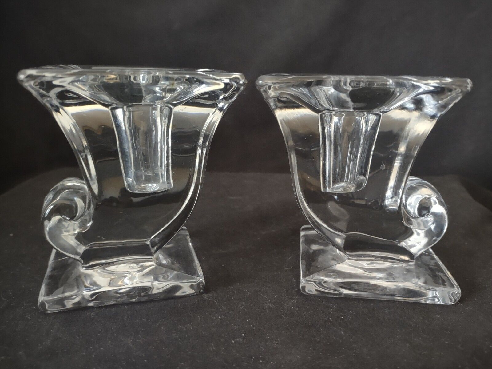 Pair of Elegant Cornucopia Glass Candle Holders