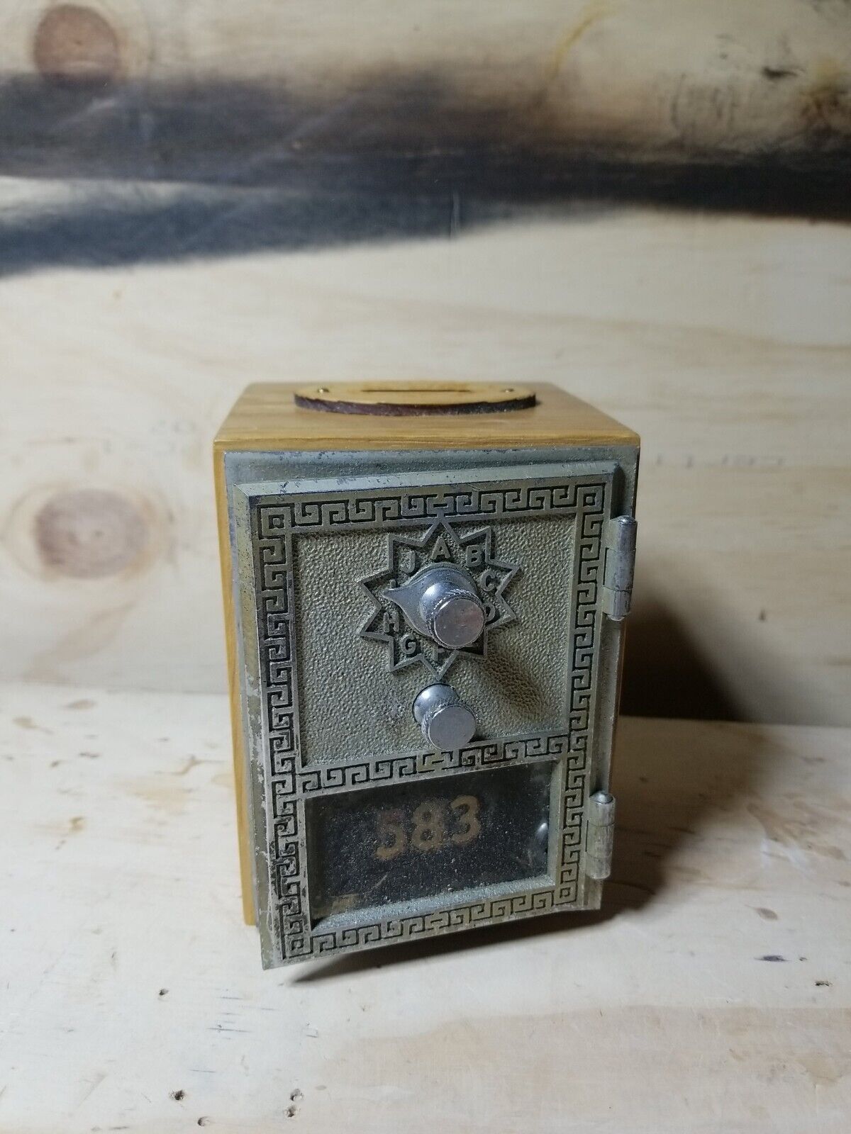 VINTAGE AUTHENTIC POST OFFICE LETTER LOCK BOX DOOR COIN PIGGY BANK SMALL SIZE