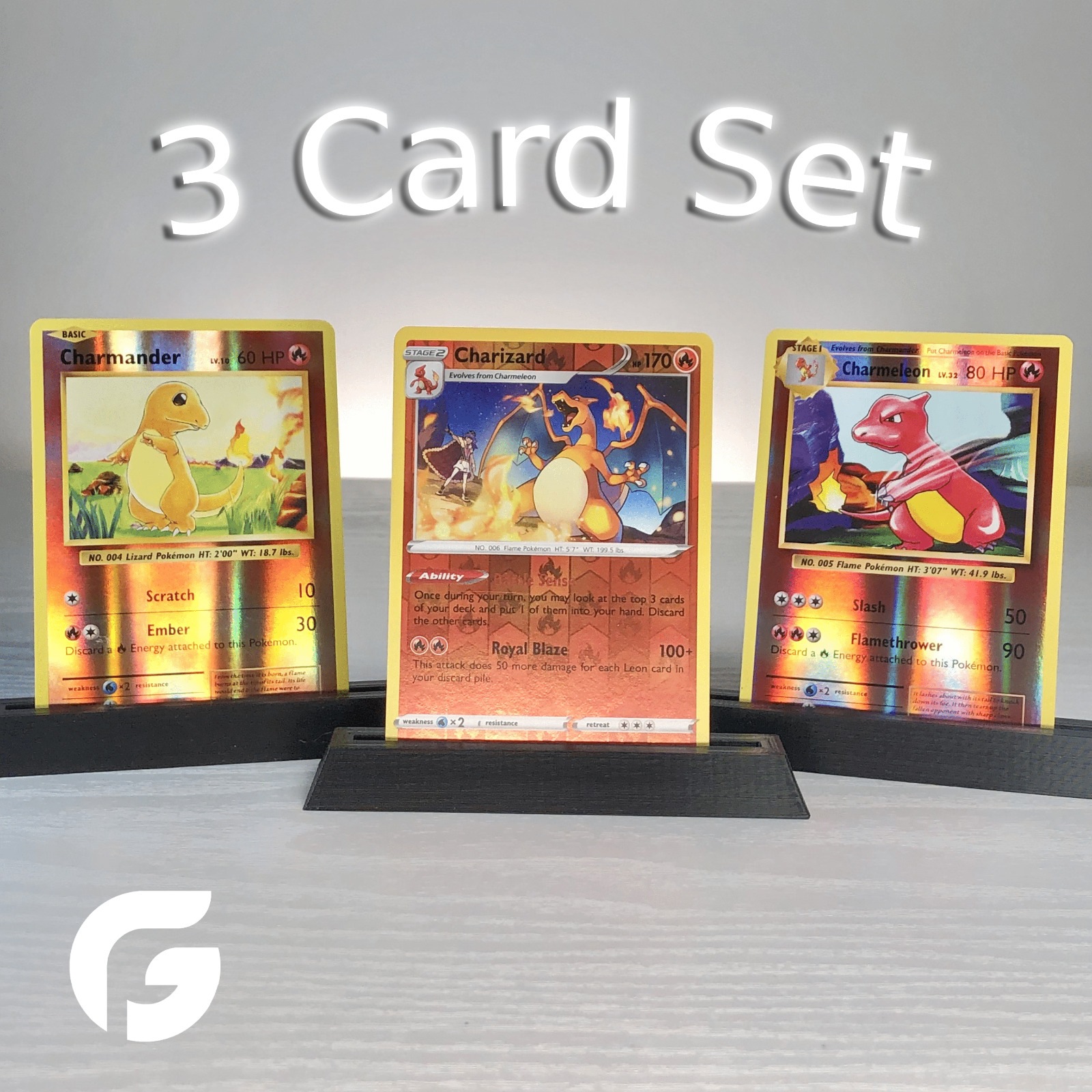 Holo Rare Charizard Charmeleon & Charmander Pokemon TCG 3 Card Set - NM / LP