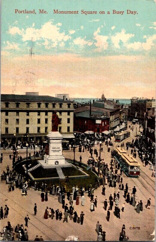 Vintage Postcard Monument Square Portland ME Maine 1914                    I-004