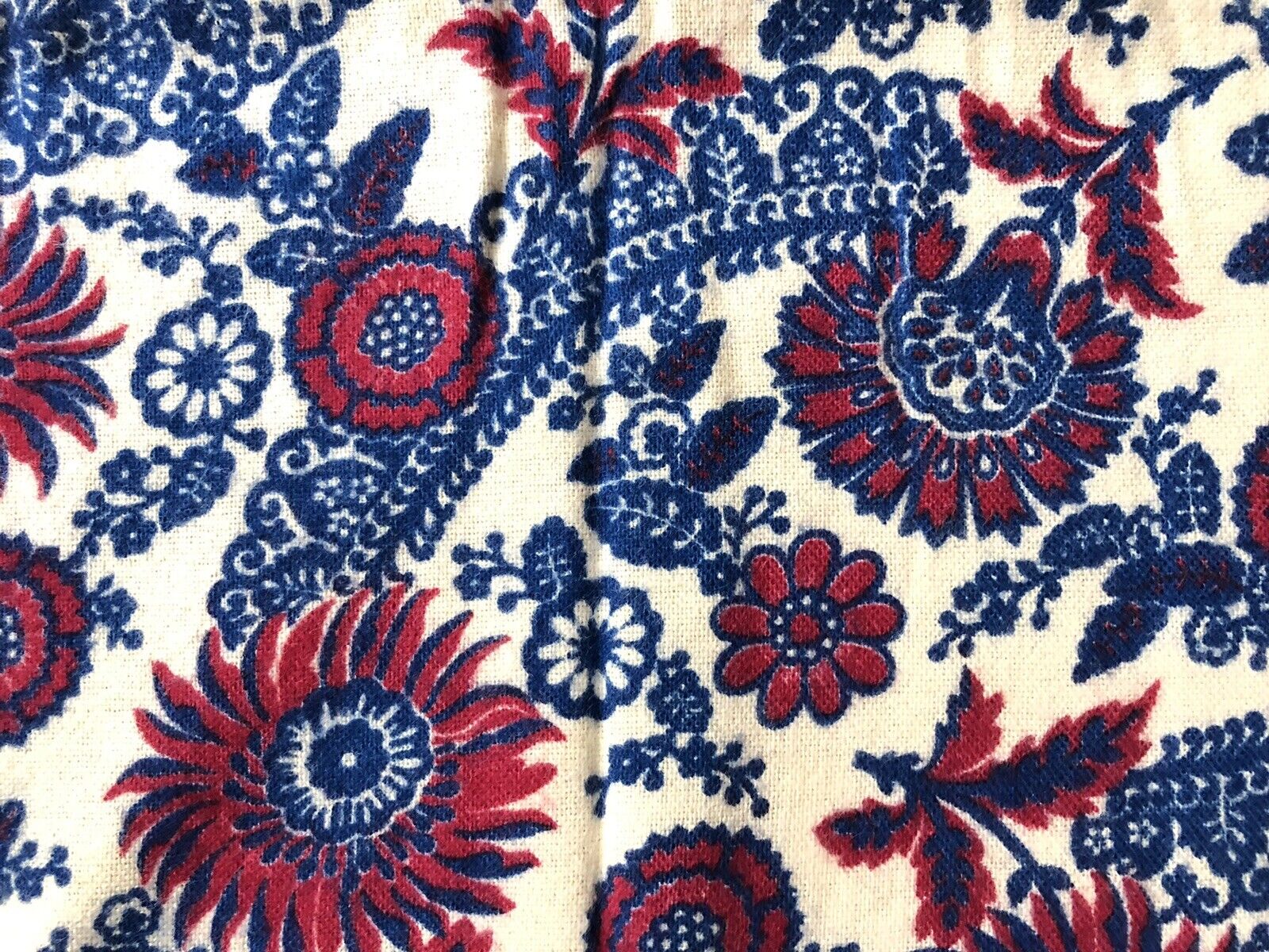 Vtg Wool Floral Jacquard Fabric 90 x 43 Abstract Red Blue Paisley Jacobean Print