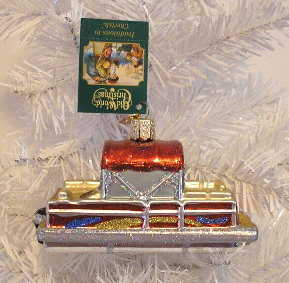 2015 - PONTOON BOAT -OLD WORLD CHRISTMAS -BLOWN GLASS ORNAMENT NEW W/TAG