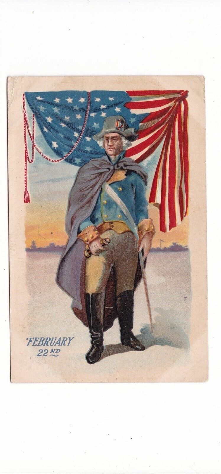 George Washington birthday Feb 2nd antique postcard / patriotic American Flag