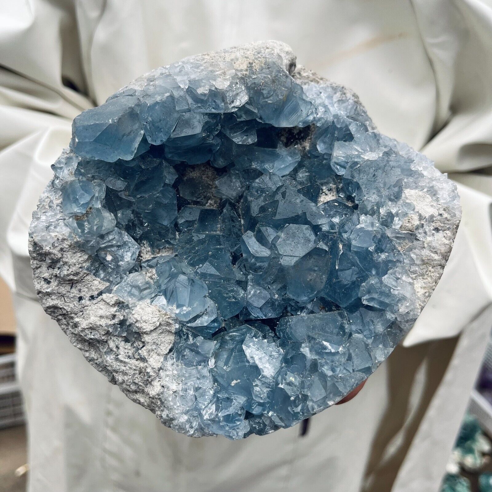 5.2lb Large Natural Blue Celestite Crystal Geode Quartz Cluster Mineral Specimen