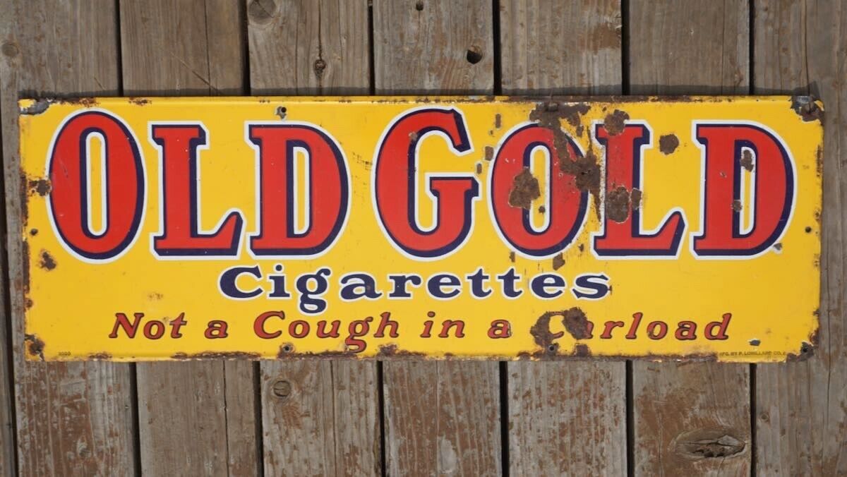 VINTAGE OLD GOLD CIGARETTES PORCELAIN SIGN ORIGINAL TOBACCO ADVERTISING SIGN