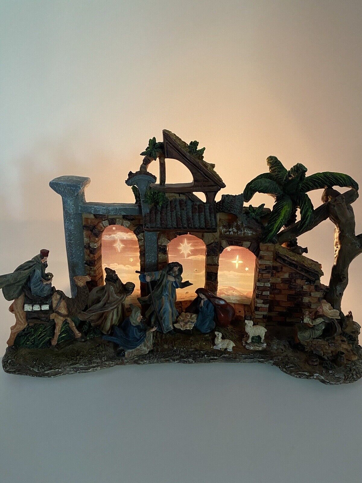 Vintage Kurt Adler Nativity Candle Lit Resin Great Detail In One Piece Note Flaw
