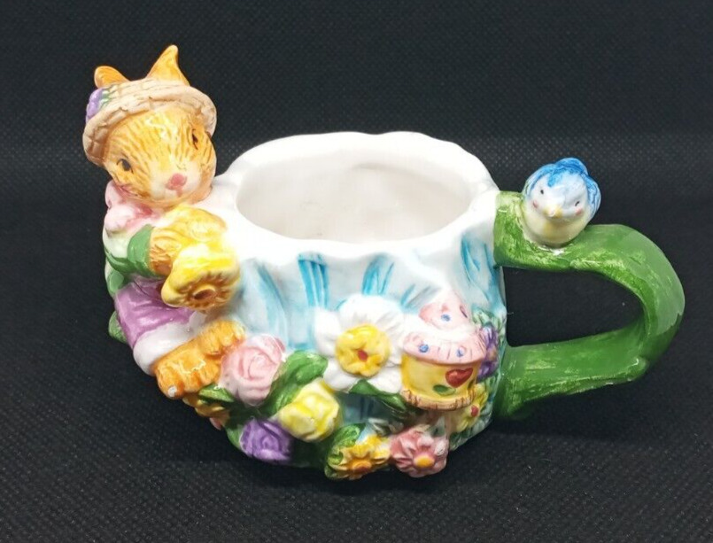 1999 Mercuries Springtime Spring Garden Whimsical Tea Cup w/Rabbit & Bluebird