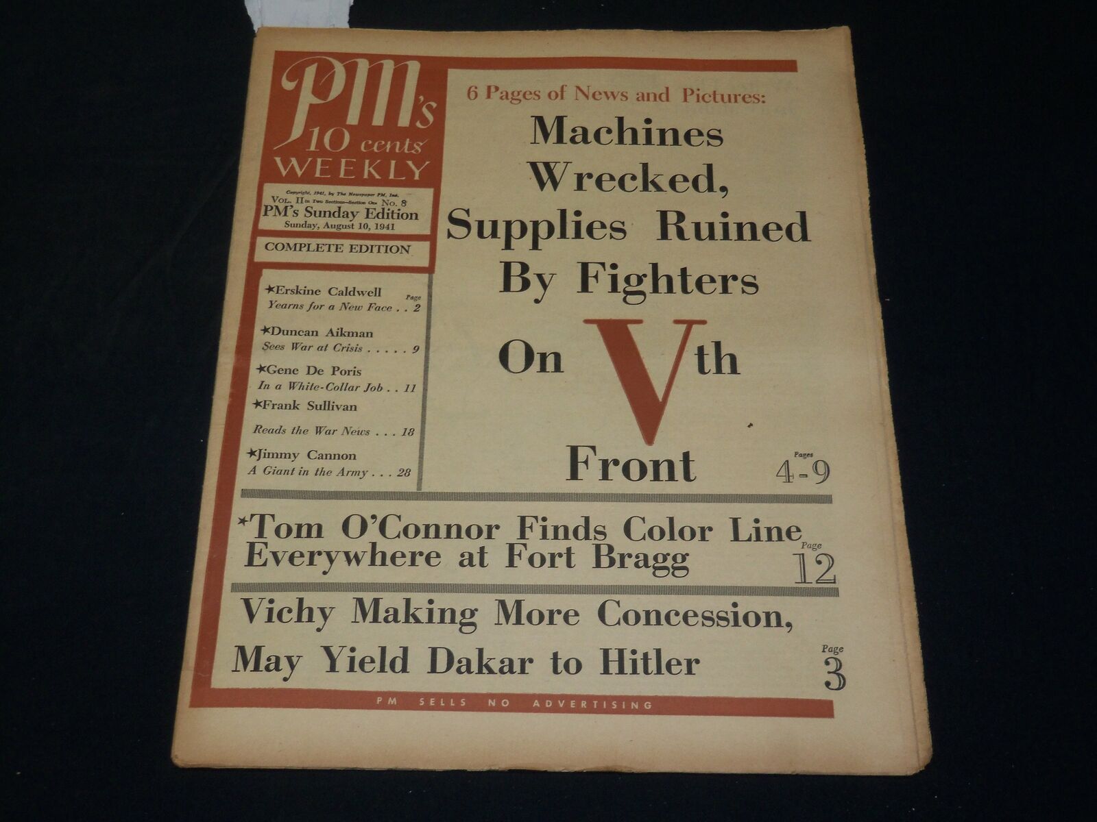 1941 AUGUST 10 PM\'S WEEKLY NEWSPAPER - SUPPLIES RUINED BY FIGHTERS - NP 4932
