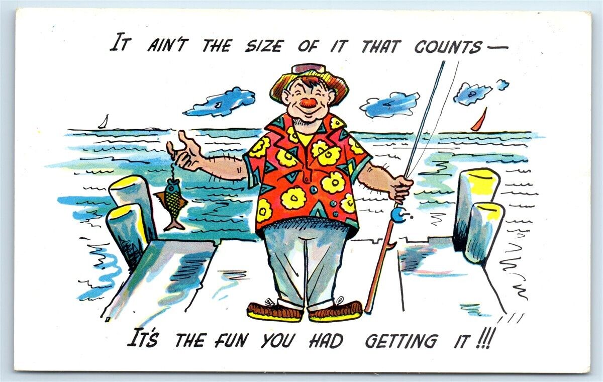 Postcard It\'s the Fun You Had Getting It Fishing comic humor G112