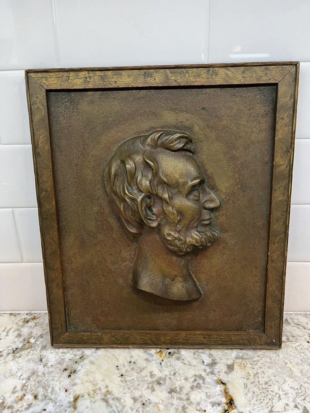 Antique 1922 Bronze 3D Portrait Of Abraham Lincoln 12” X 10.5” Patina Covi