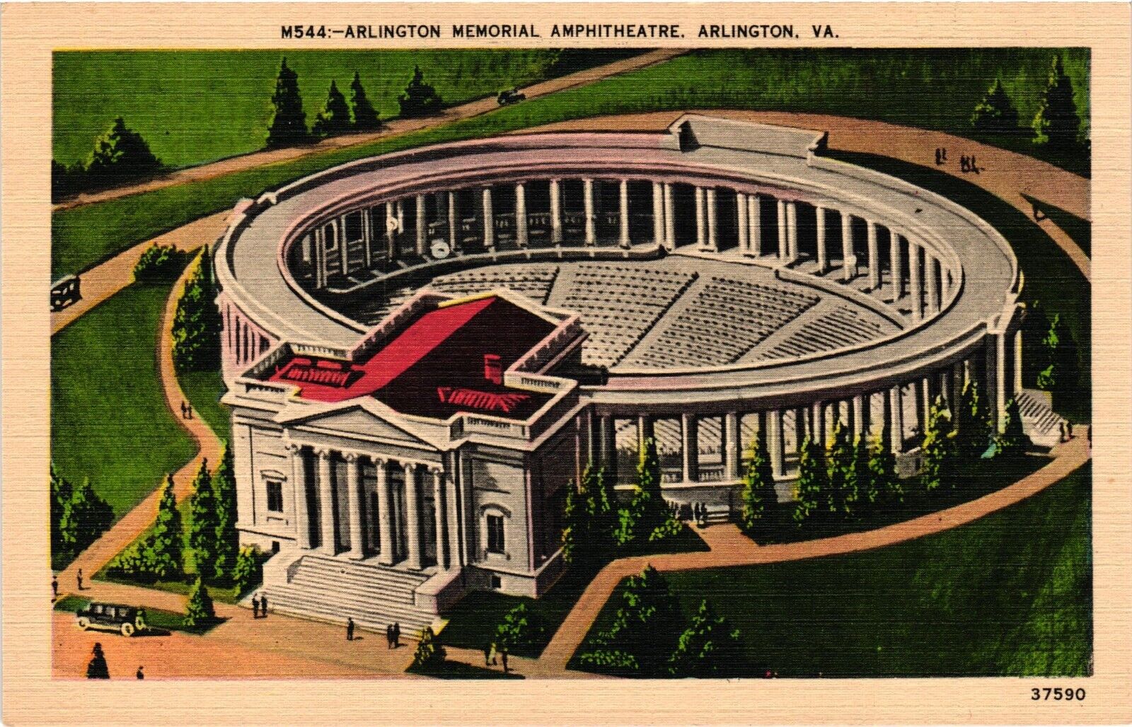 Arlington Memorial Amphitheatre Virginia VA Vintage Postcard Linen Unposted