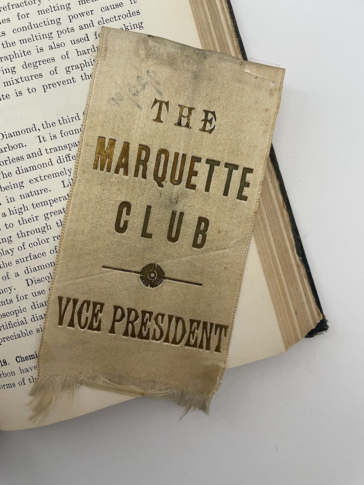 Antique Historical Ephemera Ribbon the Marquette Club Vice President