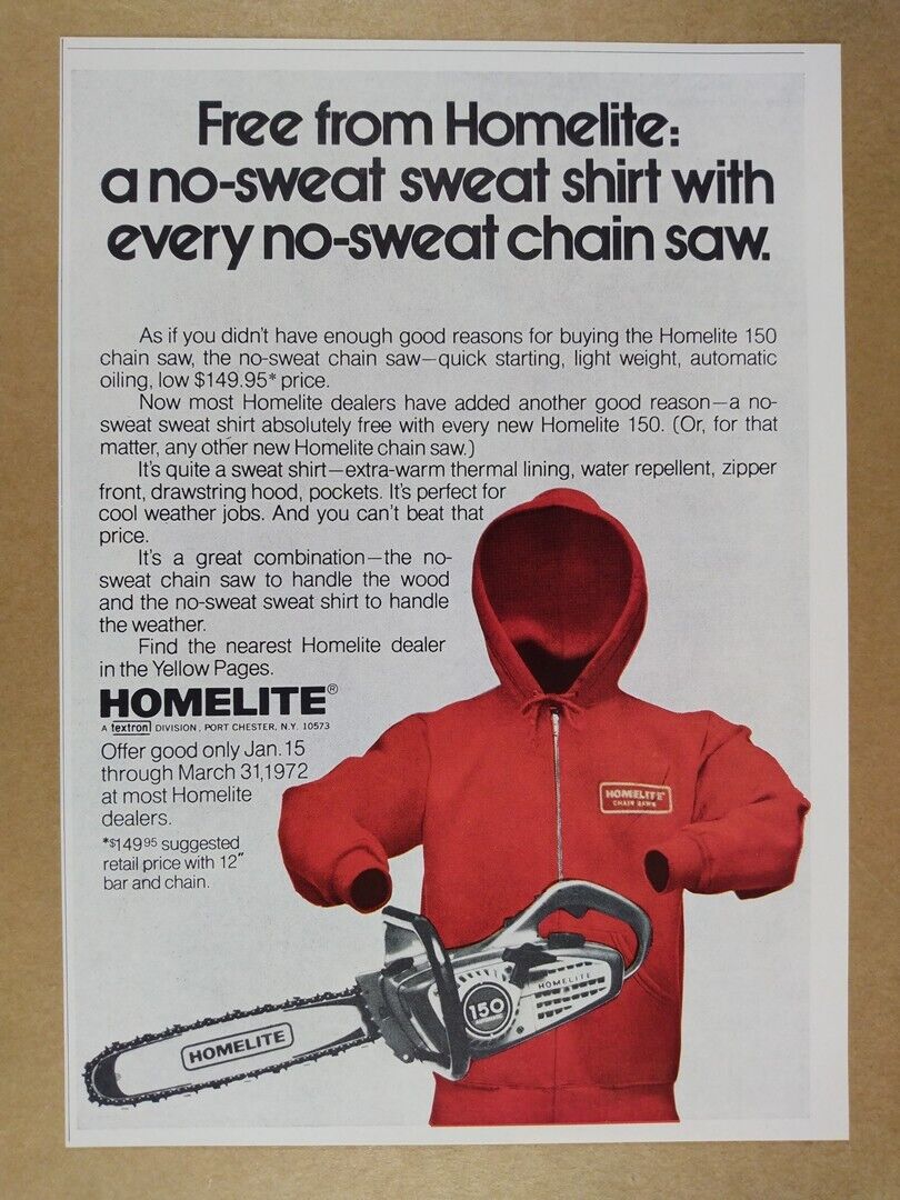 1972 Homelite 150 Chain Saw vintage print Ad