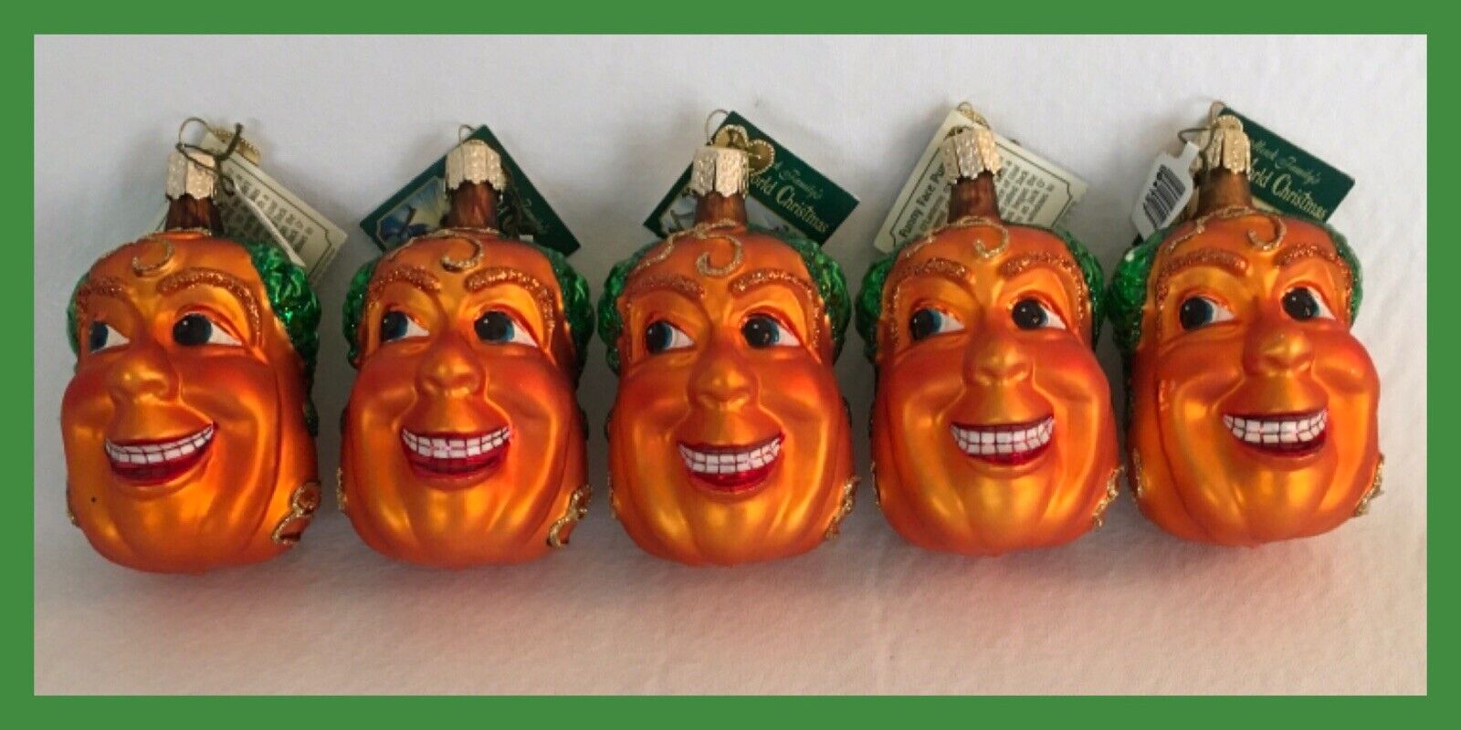 Old World Christmas Blown Glass Ornament Funny Face Pumpkin - SET OF 5  SEE DESC