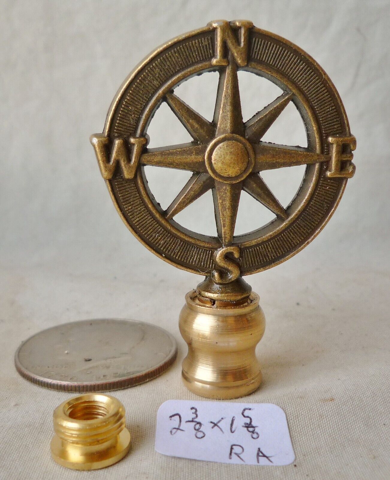 Lamp Finial Compass Points solid brass 2 3/8\
