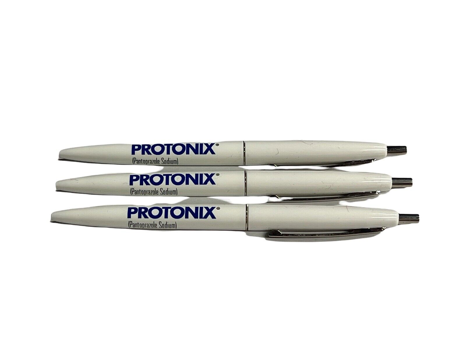 Set of 3 PROTONIX Pharmaceutical Drug Rep BIC Click Style Pens White with Blue