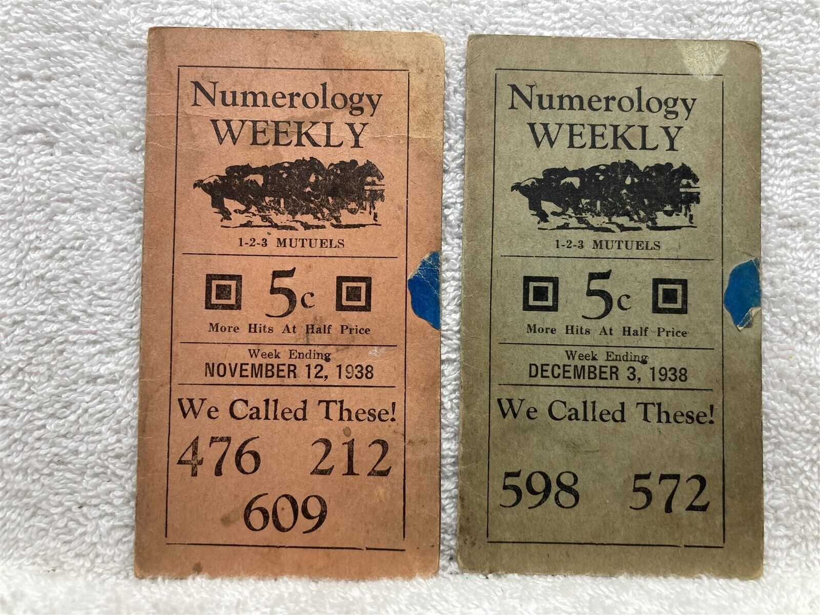 1938 Numerology Weekly Gambling Bookies Lottery Number Cards Vtg