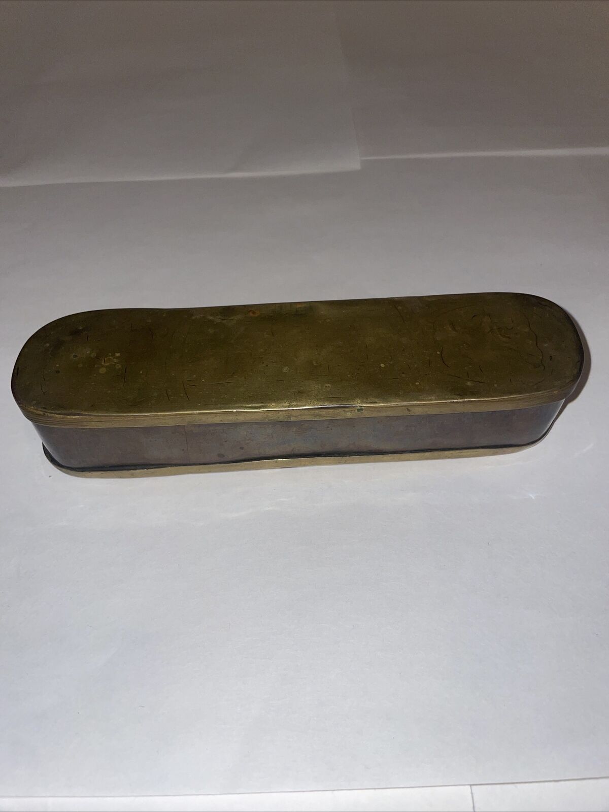 Antique Dutch Brass & Copper Tobacco/snuff Box - Engraved Top And Bottom 18th C