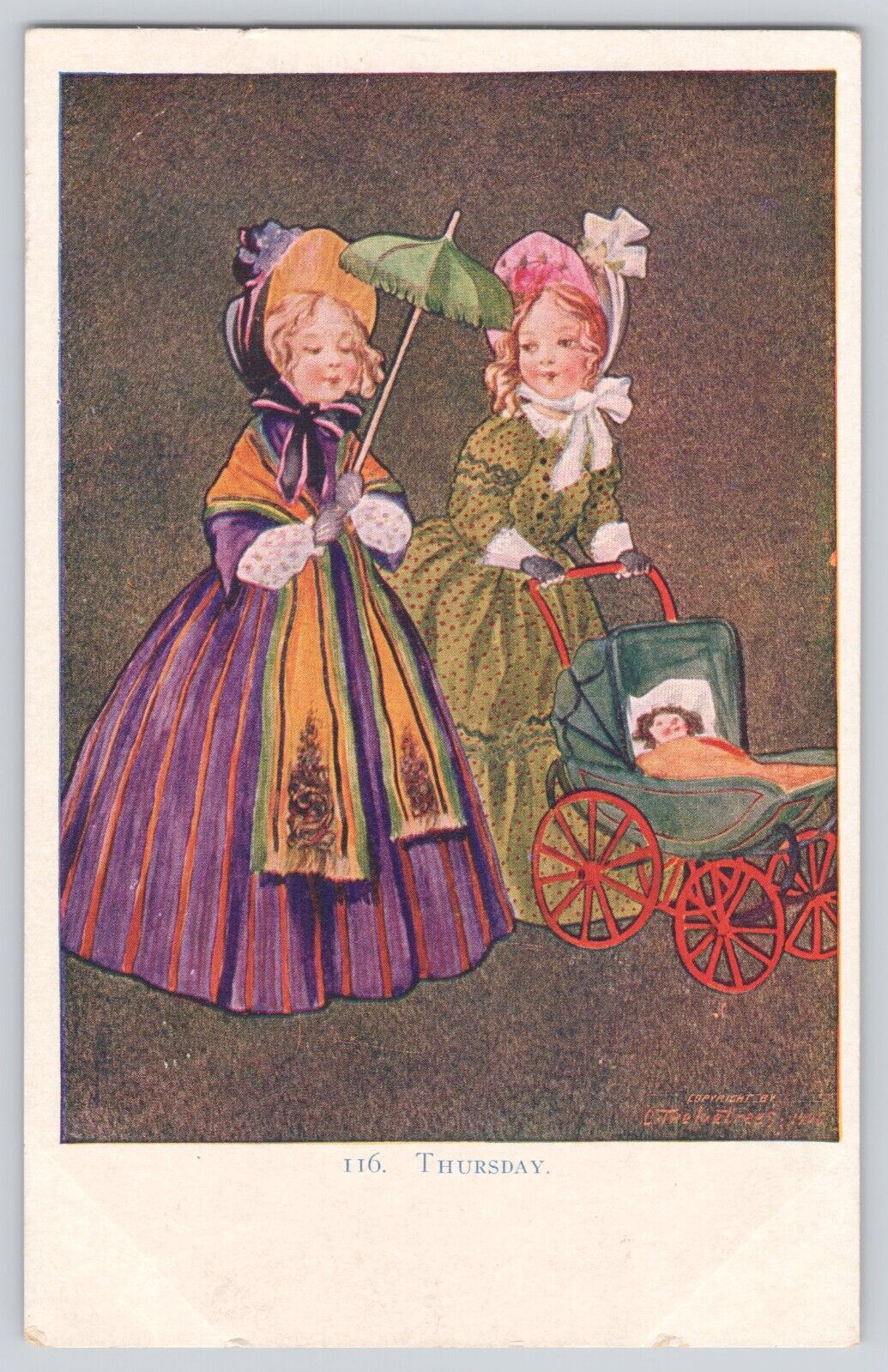 Postcard Twelvetrees Artist Signed Ladies Stroller Baby Unposted Vintage 1906