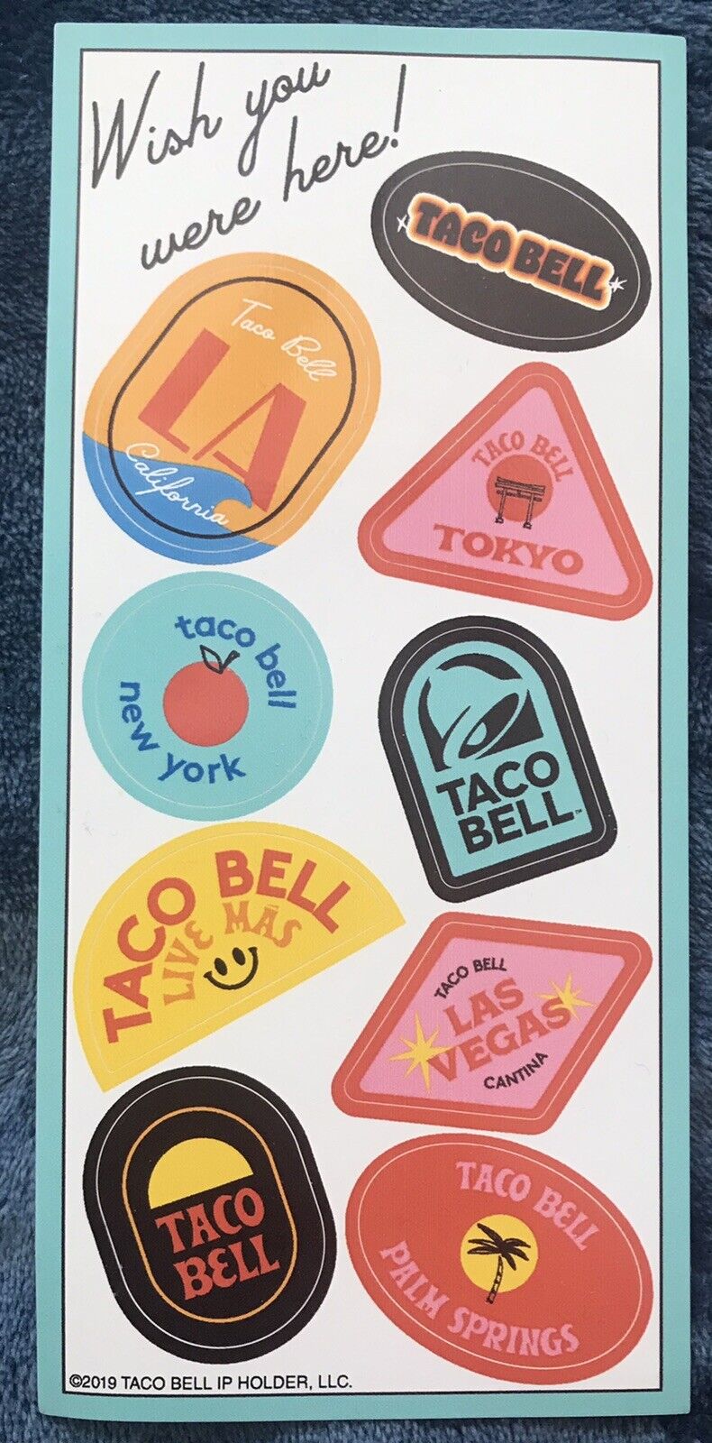 TACO BELL-￼Wish you were here stickers LA, NY, TOYKO, LAS VEGAS, PALM SPRINGS