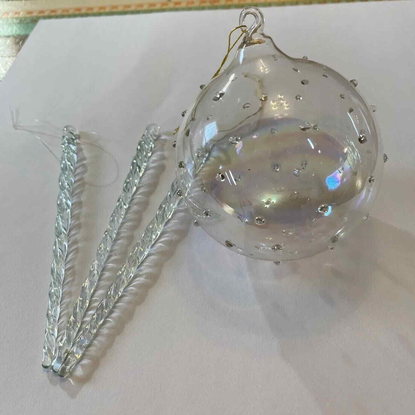 VINTAGE Hand Blown Hobnail Art GLASS Christmas Ornament Ball Icicles LOT of 4