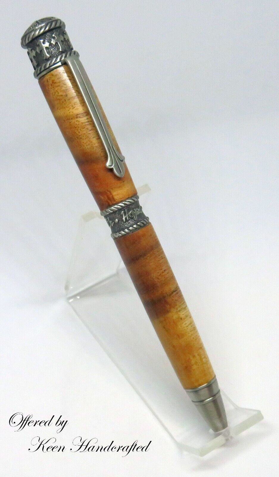 cz - Keen Handcrafted Handmade Carob Faith Hope Love Antique Pewter Twist Pen