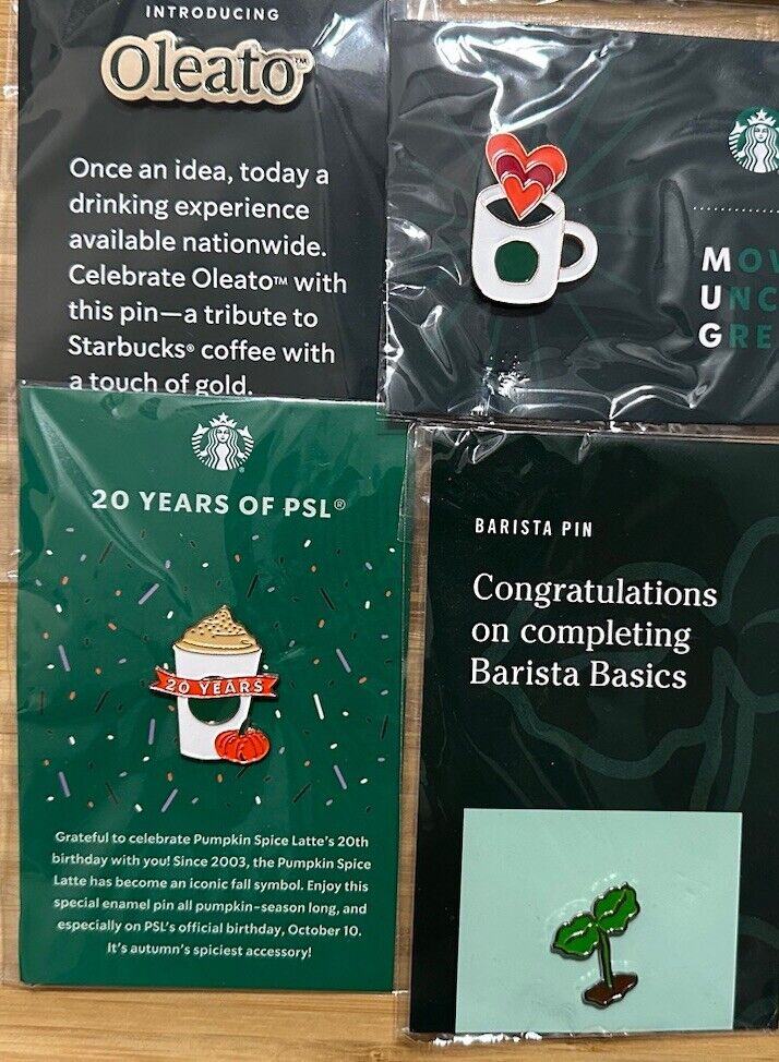 Starbucks Barista Enamel Pins Lot of 4 Employee Brand New in Package Promo Pin