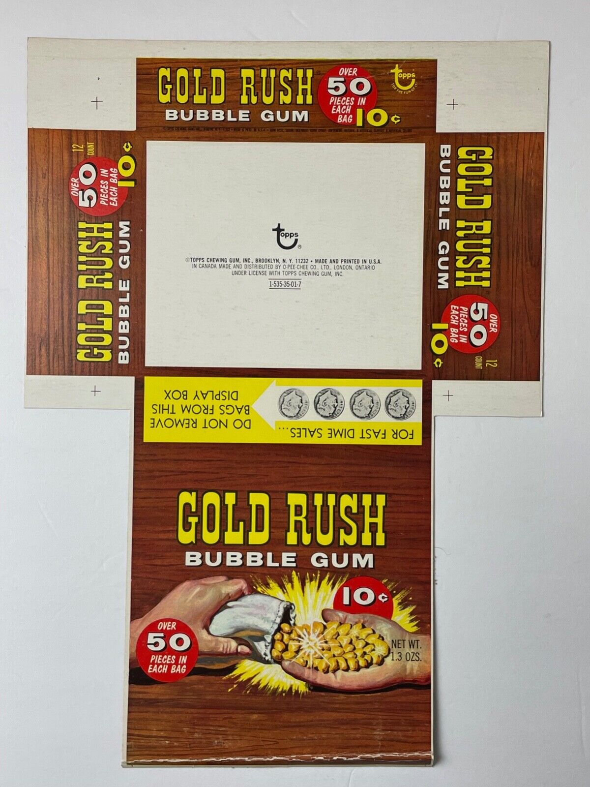 1970\'s TOPPS GOLD RUSH bubble gum uncut proof display box