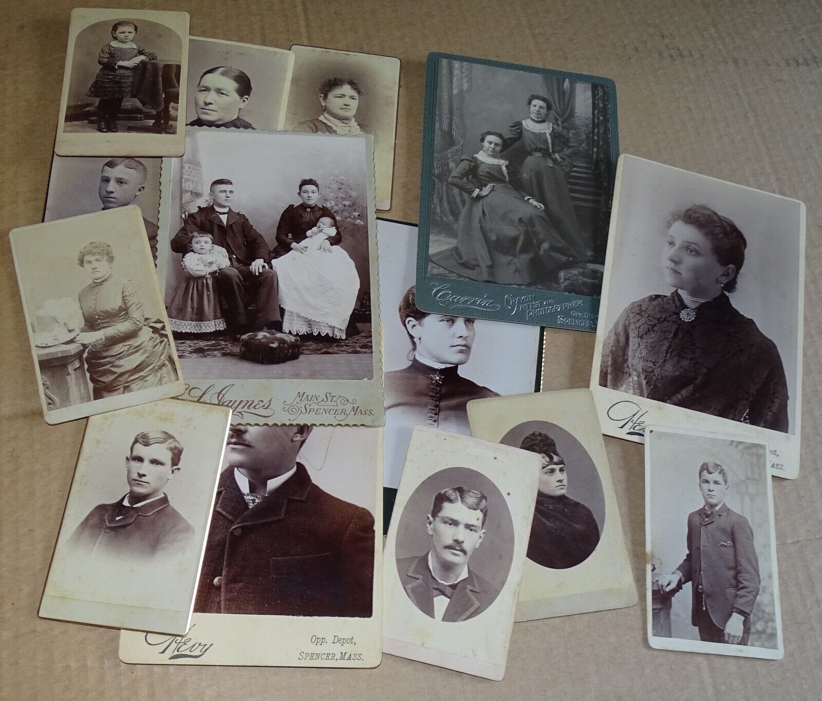 14 Photographs from Spencer Massachusetts circa 1870s or 1880s, Cabinet & CDV\'s
