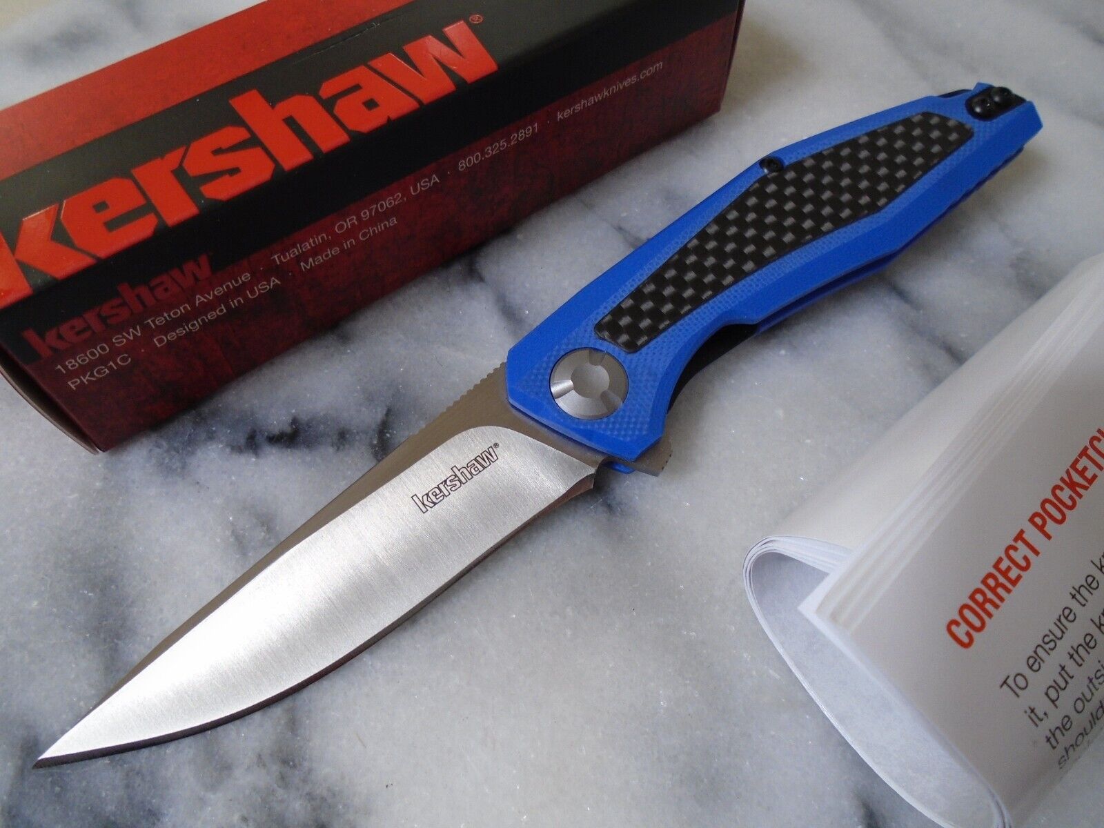 Kershaw Atmos Sinkevich KVT Ball Bearing Pocket Knife Carbon Fiber Blue G10 4037