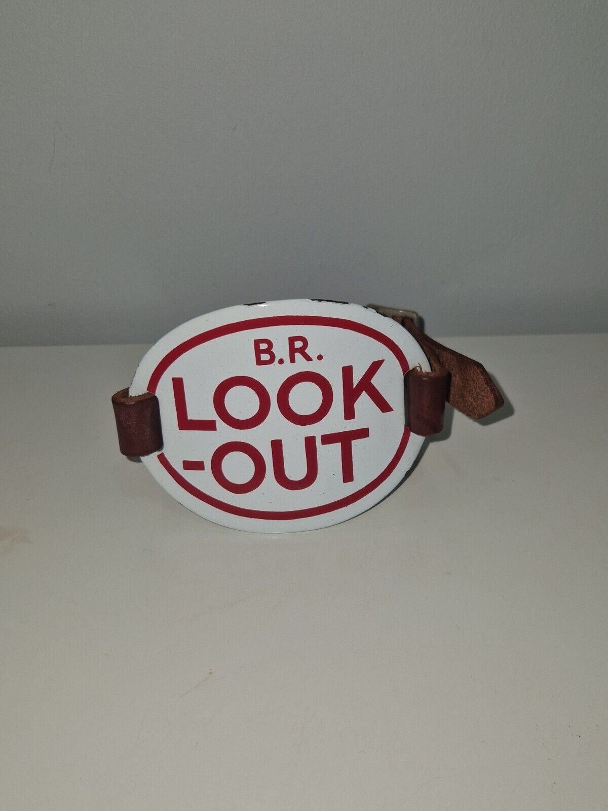 Vintage British Rail B.R. Look Out Enamel Badge Armband Leather Strap