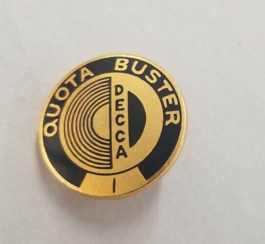 Rare HTF Vintage Decca Records Quota Buster Pin Screw Back Year 1
