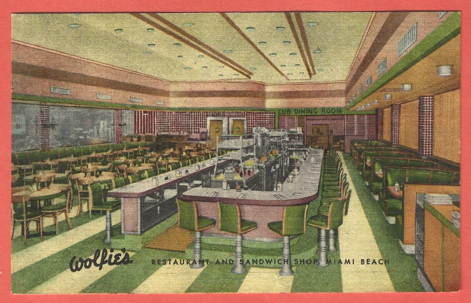 WOLFIE’S RESTAURANT & SANDWICH SHOP, MIAMI BEACH, FLA. - 1956 Linen Postcard