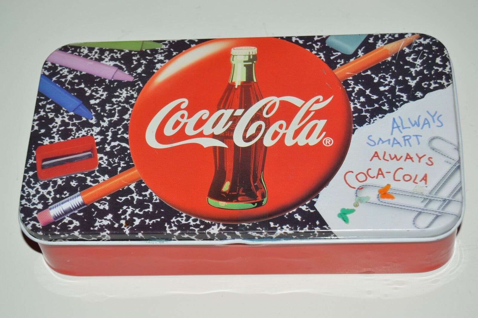 Nice Metal Vintage 1993 COKE Coca Cola Red Tin School Pencil Box \