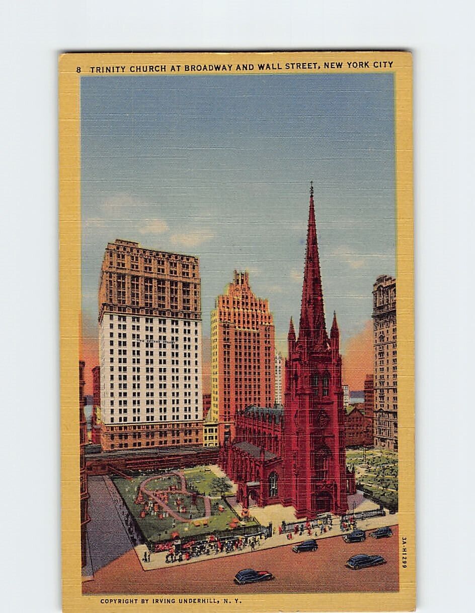 Postcard Trinity Church at Broadway and Wall Street New York City New York USA