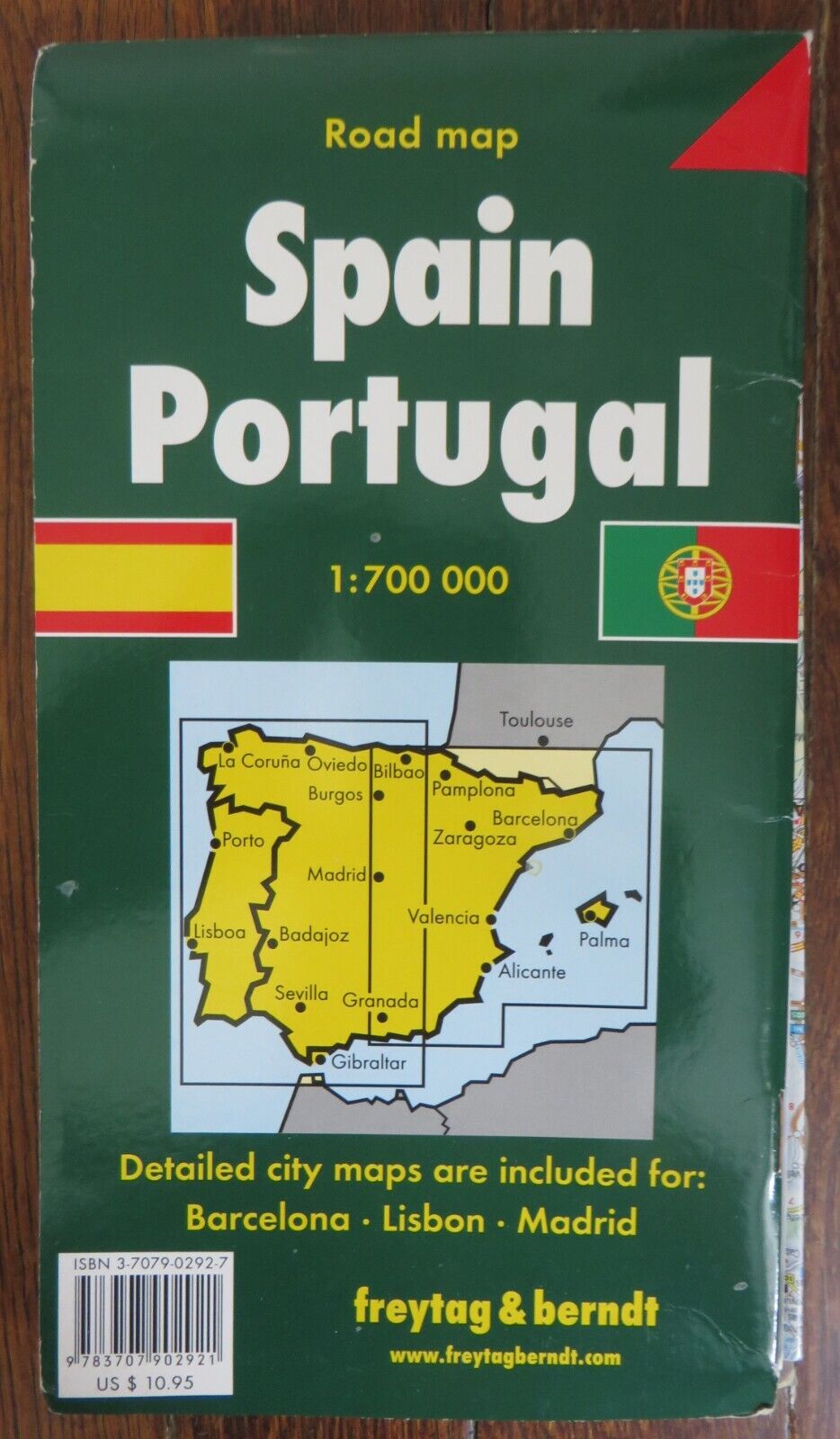 Fold-out Map: Spain Portugal Road map, Freytag & Berndt, Barcelona Lisbon Madrid